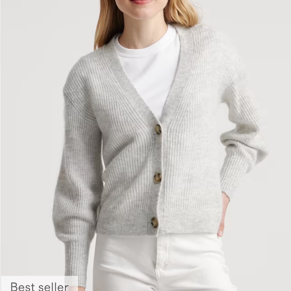 Quince mohair dark Gray V-Neck Button Front Women's Sweater Small NWOT